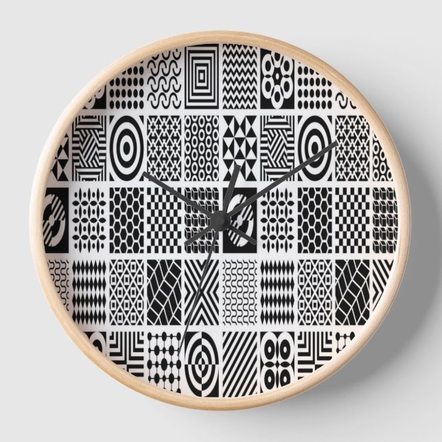 Horloge Black and White Geometric Patterns – Modern Abstra (Recto)