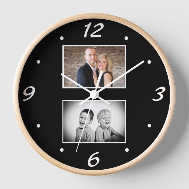 Horloge Black Elegant Simple 2 Photo Collage (Recto)