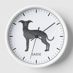 Horloge Black Italien Greyhound mignon chien avec texte pe
