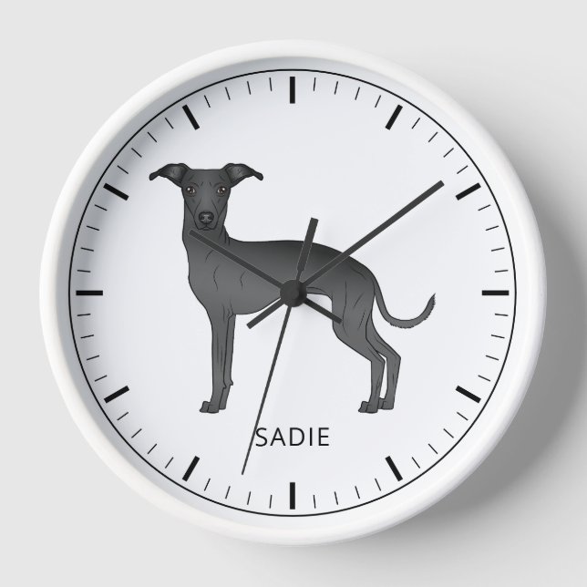 Horloge Black Italien Greyhound mignon chien avec texte pe (Recto)