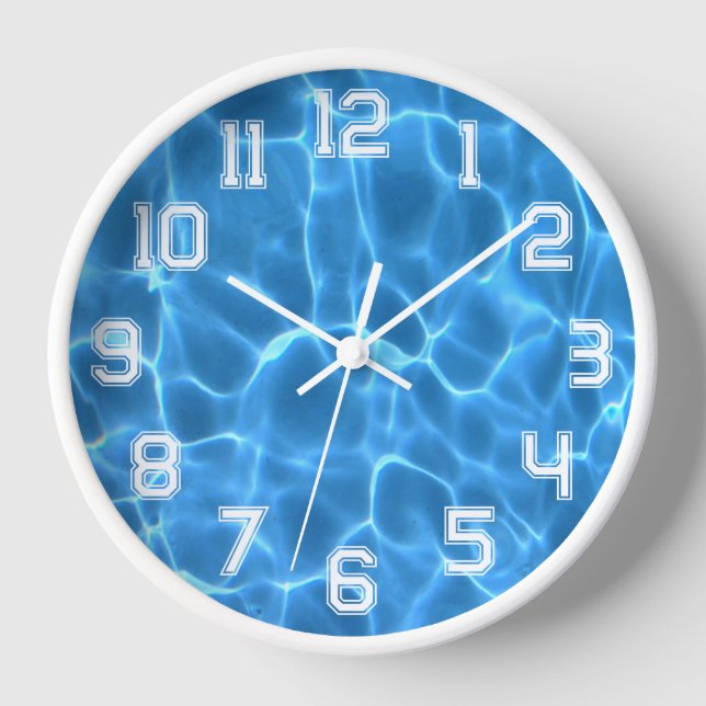 Horloge Blanc Athlétisme Numéros de fond Piscine Bleue (Recto)