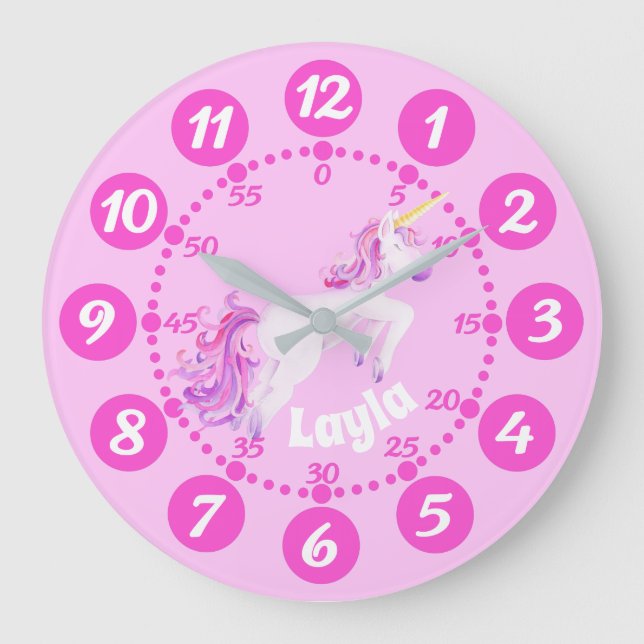Horloge blanche rose et mignonne de la licorne de  (Recto)