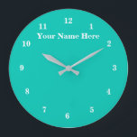 Horloge blanche turquoise avec texte et couleurs p<br><div class="desc">Couleurs magnifiques personnalisées Horloges - Choisissez / ajoutez votre arrière - plan favori et les couleurs numériques / police / taille ! Redimensionnez et déplacez ou supprimez et ajoutez du texte / des éléments avec l'outil de personnalisation. Conception par MIGNED. S'il vous plaît voir mes autres projets / dessins et...</div>