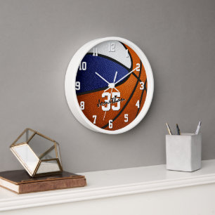 Horloge bleu blanc basket-ball enfants salle de sport