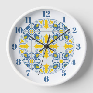 Horloge Bleu et jaune joli carrelage portugais motif
