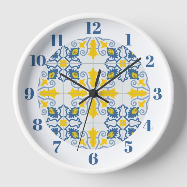 Horloge Bleu et jaune joli carrelage portugais motif (Recto)