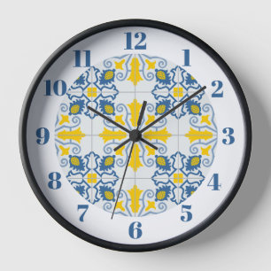 Horloge Bleu et jaune joli carrelage portugais motif