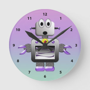 Horloge bleu et violet du robot mignon