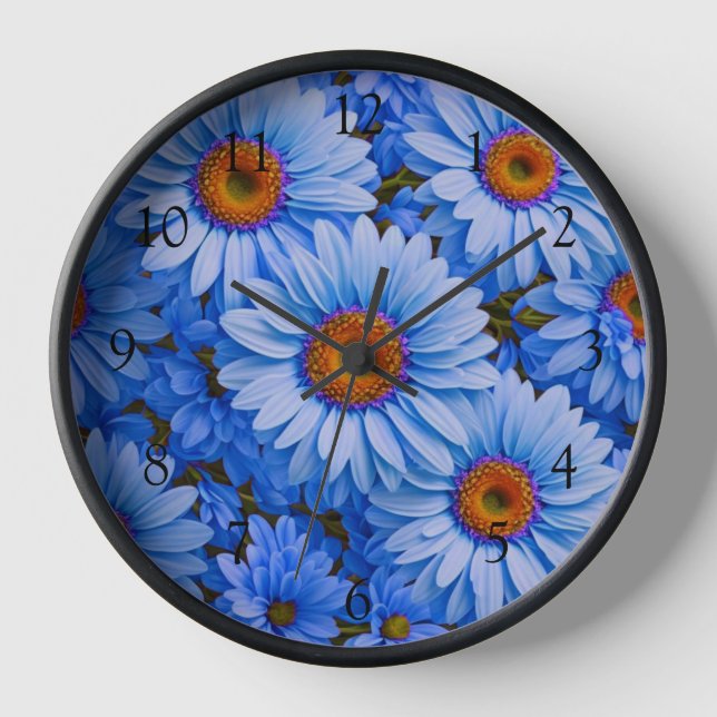 Horloge Bleu floral bleu tournesol bleu marguerites motif (Recto)