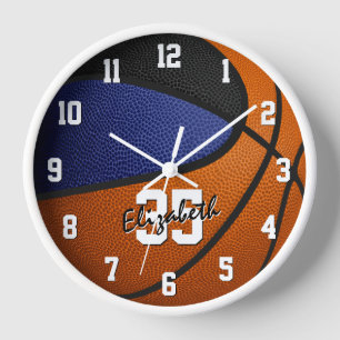Horloge bleu noir équipe couleurs basketball personnalisé