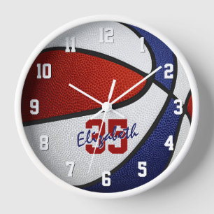 Horloge bleu rouge filles garçons basket-ball personnalisé