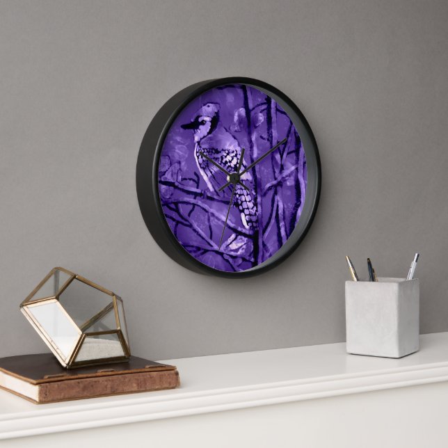 Horloge bleue Jay blanc Abstrait (Bureau)