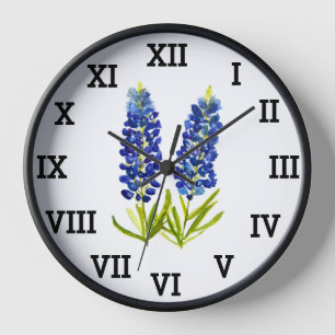 Horloge Bleus de bleuets à l'aquarelle Texas