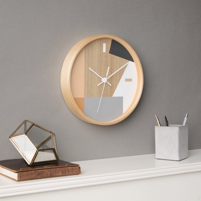 Horloge Blocs Modernes Art Motif Sur Faux Woodgrain (Bureau)