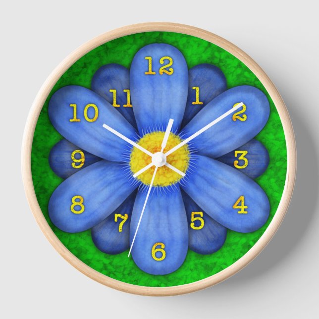 Horloge Blue Daisy Flower on Green Beautiful (Recto)