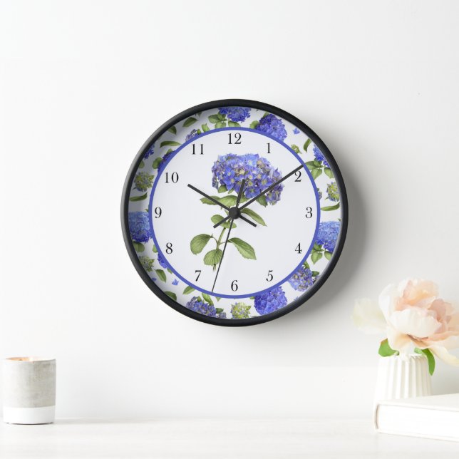 Horloge Blue Hydrangeas Art Botanique original encadré (Maison)