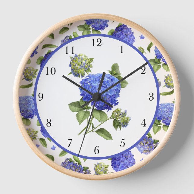 Horloge Blue Hydrangeas Art Botanique original encadré (Recto)