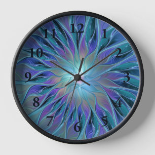 Horloge Blue Purple Flower Dream Abstrait Fractal Art