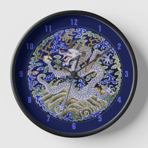 Horloge blue vintage chinese tattoo Embroidery dragon