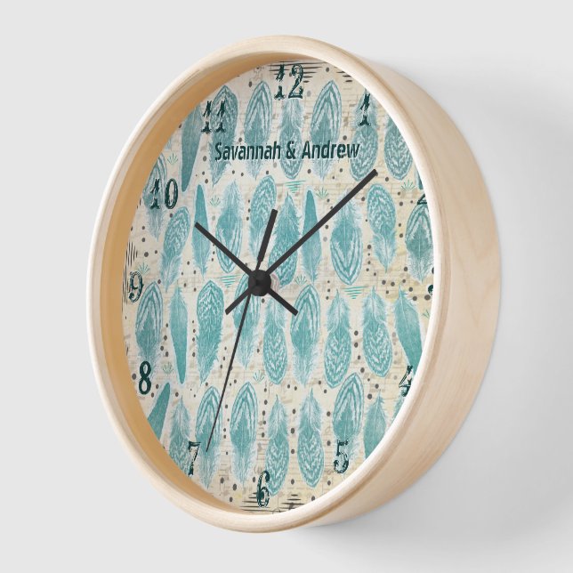 Horloge Boho Bohème Distressed Sardine Motif Plume (Angle)