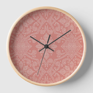 Horloge Boho Floral Damask Line Art, Argile en terre cuite