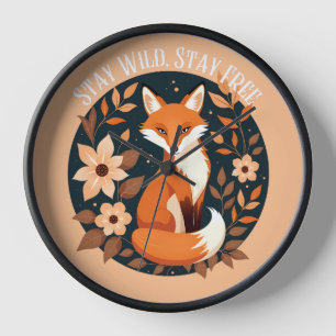 Horloge Boho Fox "Stay Wild, Stay Free" Woodland Design