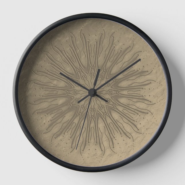 Horloge Boho style bio sunburst mandala sepia noir (Recto)