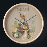 Horloge Bois Animaux Lapin Rustique Nom Nursery<br><div class="desc">Mignons lapins lapins de bois animaux avec des accents floraux tout autour sur un arrière - plan faux rustique Ajouter votre choix de nom. Adorable satisfaction 100% client avec Zazzle tous les jours.</div>