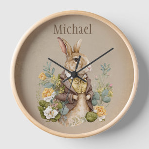 Horloge Bois Animaux Lapin Rustique Nom Nursery