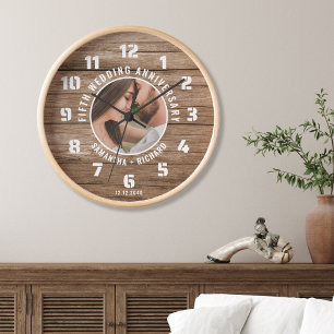 Horloge Bois rustique 5e anniversaire Mariage Couple photo