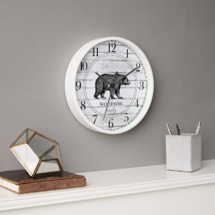 Horloge Bois rustique Nom de famille Ours de marche
