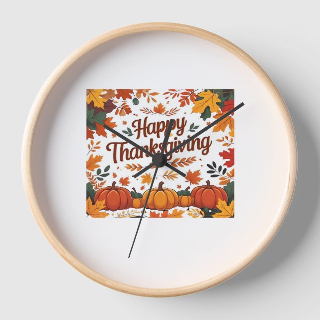 Horloge Bon thanksgiving - Citrouilles d'automne et feuill (Recto)