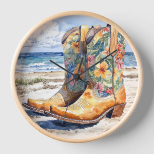 Horloge Bottes de cow-girl tropicale Western Meets Island