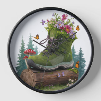 Horloge Bottes de randonnées de fleurs sauvages