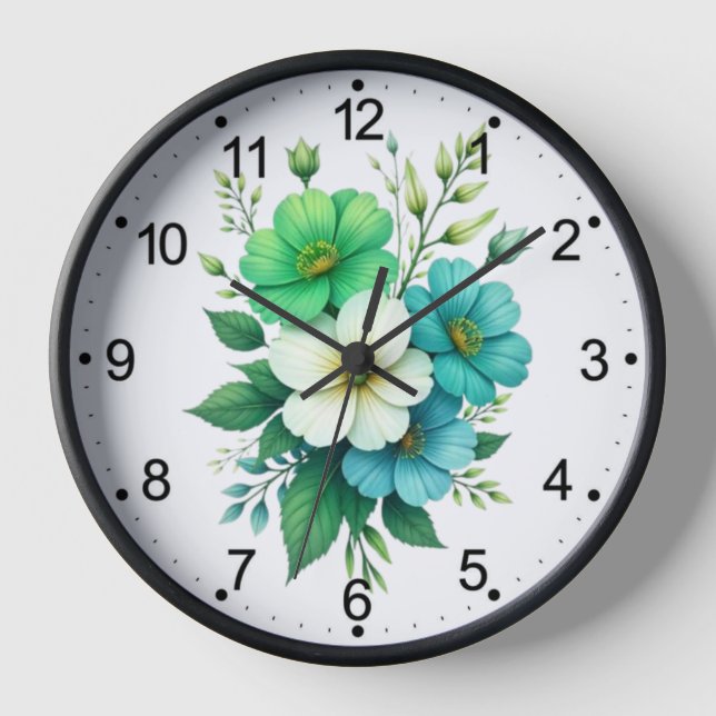 Horloge Bouquet de fleurs bleues blanches-57453 (Recto)