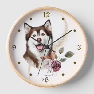Horloge Bouquet d'hiver de Malamute en Alaska
