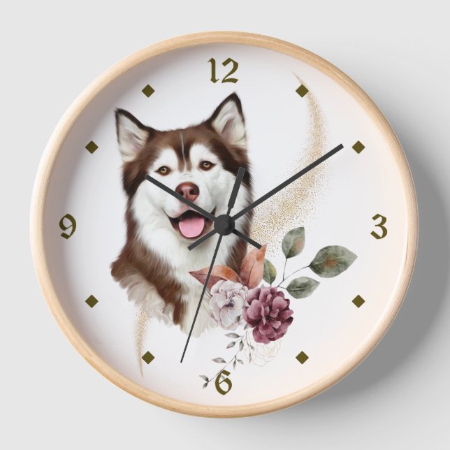 Horloge Bouquet d'hiver de Malamute en Alaska (Recto)