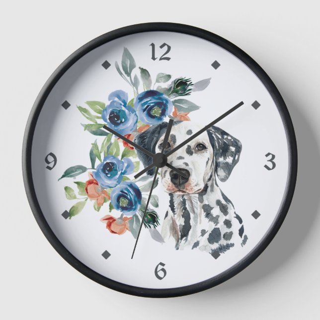 Horloge Bouquet floral bleu Chien dalmate (Recto)