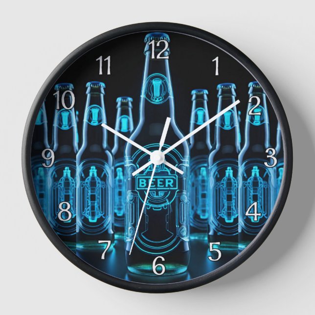 Horloge Bouteilles de bière de néon bleu (Recto)