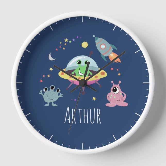 Horloge Boys Cute Space Alien Cartoon Kids Room & Nursery (Recto)