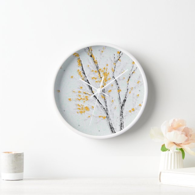 Horloge Branches d'arbres d'automne avec feuilles jaunes (Maison)