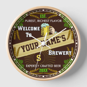 Horloge Brasserie personnalisée Bienvenue : Hops Barley Be