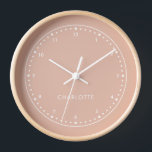 Horloge Brosse | Nom moderne Style tendance Taupe<br><div class="desc">Simpe,  stylish custom name wall clock in a moderne minimlist style in blush peach taupe. This can easily be personalized with the name or monogram of a loved one for a perfect one of a chilt venin.</div>