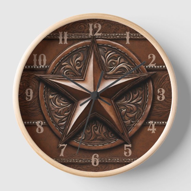 Horloge Brown Cowboy Rustique Western Country Texas Star (Recto)