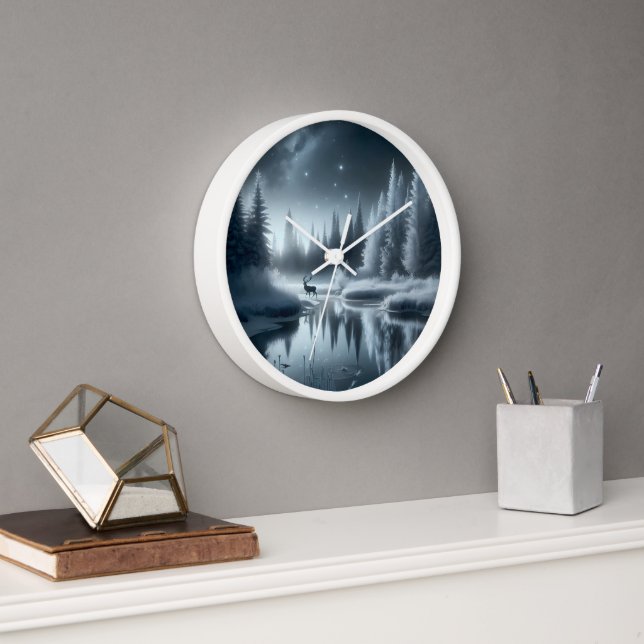 Horloge Buck dans une rivière hivernale la nuit (Bureau)