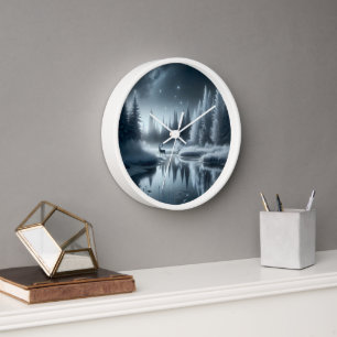 Horloge Buck In A Winter River la nuit