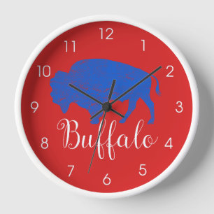 Horloge Buffalo Grunge en détresse Bleu Rouge New York 716