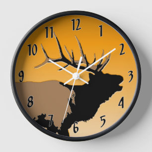 Horloge Bugling Elk at Sunset - Art original de la faune
