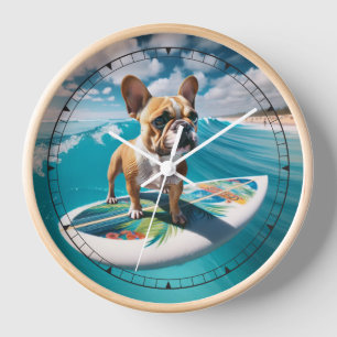 Horloge Bulldog français Whimsical White et Tan Surfing