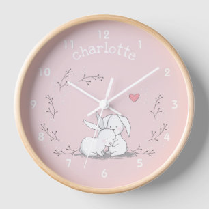 Horloge Bunnies en couronne - Cute Rose Nursery / Enfants